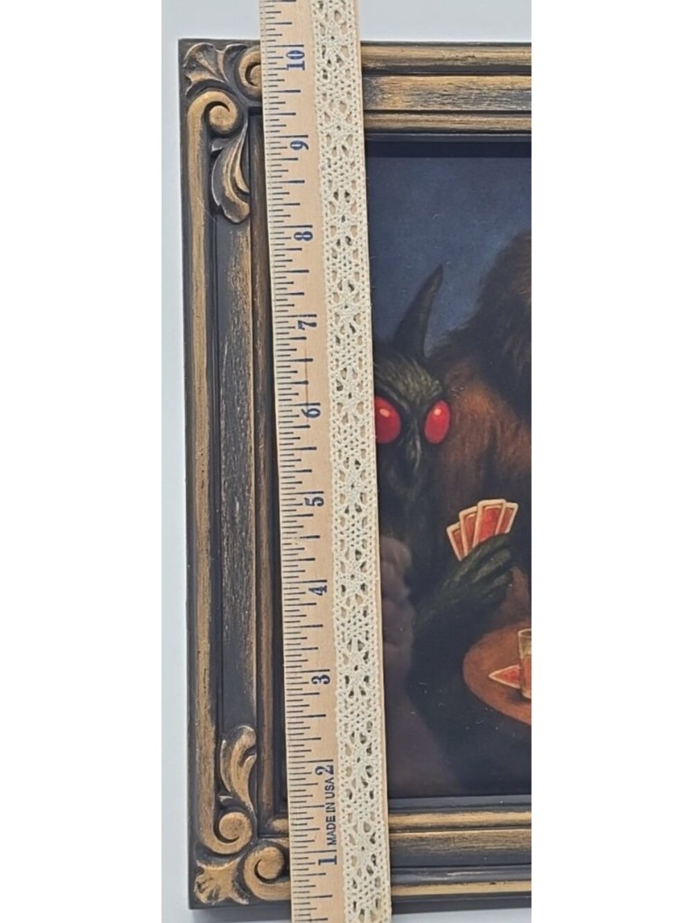OOAK Framed Print Creepy Ephemera Cryptids Playing Poker Bigfoot Mothman 15.25" - Picture 2 of 6